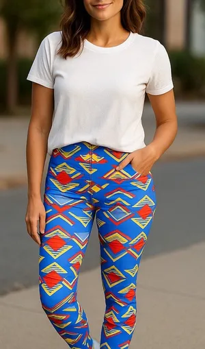 LuLaRoe‎ Womens Leggings One Size Blue Red Yellow Triangles Geometric Soft OS thumbnail 1