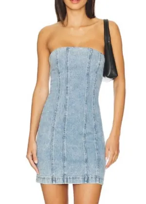 Asos Strapless Denim Mini Dress With Slit Hem thumbnail 1