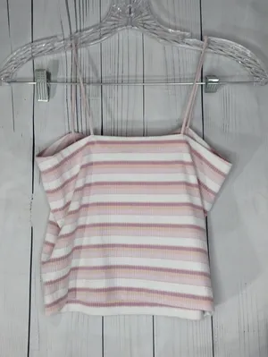 American Eagle Outfitters Pink & White Striped Ribbed Y2K 90's Cami thumbnail 4