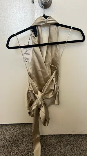 Zara gold backless halter cowl neck top thumbnail 1