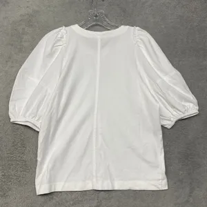 Madewell Womens Top Extra Small White Puff Sleeve Casual T Shirt Round Neck NT331 thumbnail 3