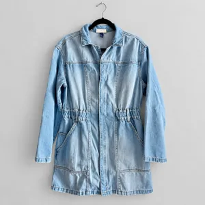 Universal Thread Denim Mini Shirtdress Size 12 Light Wash Long Sleeve Pockets thumbnail 2