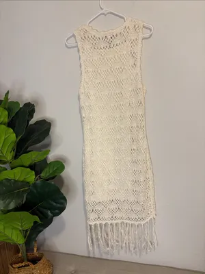 Shyanne Cream Crochet Fringe Midi Dress XL thumbnail 6