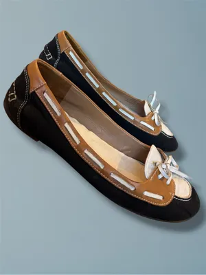 Cole Haan Nike Air Boat Shoe Driving Flats Black Canvas Tan Leather Bow Size 7B thumbnail 3