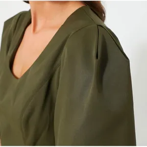 Tuckernuck Ariella Mini Dress XS Olive Green Twill Puff Sleeve Utility NWT thumbnail 7