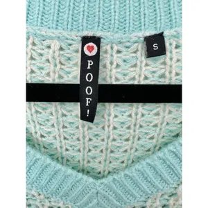 POOF! Womens Size S Open Knit V-Neck Sweater Aqua Blue White Hi-Low Boho Coastal thumbnail 8