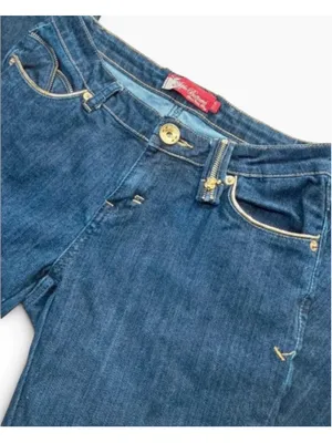 VINTAGE Y2K Apple Bottoms Dark Wash Flare Jeans Gold Hardware Size 7/8 Retro thumbnail 6