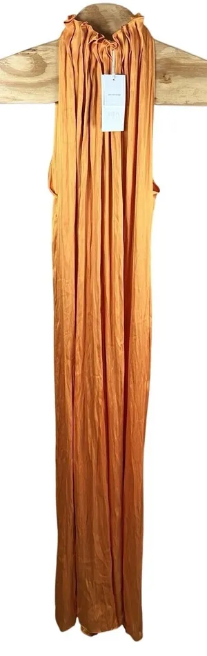 NEW ZARA ZW COLLECTION Satin Jumpsuit Large Orange Wide Leg Halter 2090/098/615 thumbnail 1