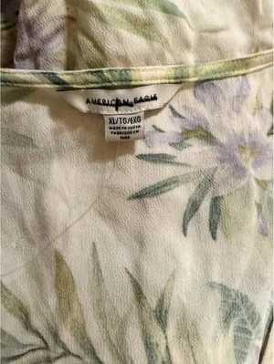 American Eagle Floral Tie Front Peplum Top XL Short Sleeve Boho Women’s Shirt thumbnail 2