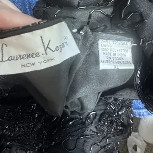 Vintage 90s Laurence Kazar Silk Dress Black fully Beaded Statement Formal XL‎ thumbnail 7