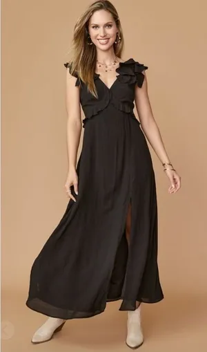 Francesca’s Black‎ Ruffle Open Back Maxi Dress NWT thumbnail 1