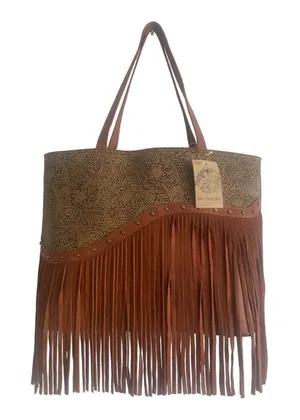Catchfly Studio Trenditions‎ Western Style Asymmetrical Tooled Yoke Tote Bag thumbnail 1