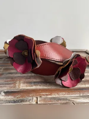Lucky Penny for Anthropologie leather belt 3D layered petal blossoms boho hippie thumbnail 2