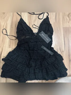 White Fox Boutique Black Lace Ruffle Mini Dress thumbnail 7