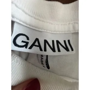 GANNI Top Shirt Women's Small Shirred Blouse Organic Cotton Jersey White #KL6-1 thumbnail 3