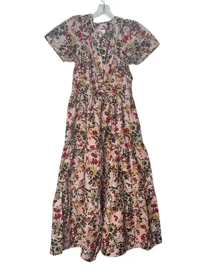ANTHROPOLOGIE The Somerset Maxi Dress Medium Pink Floral Elastic Waist Size XS thumbnail 5