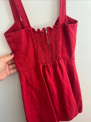 Reformation Red Button Smocked linen Mini Dress thumbnail 7
