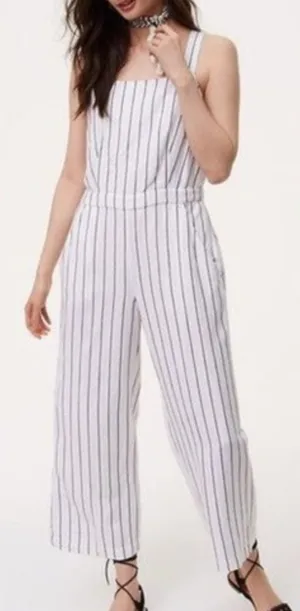LOFT White and Black Striped Jumpsuit‎ thumbnail 1