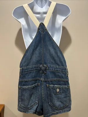 Free People Blue Denim Short Overalls with White Straps thumbnail 6