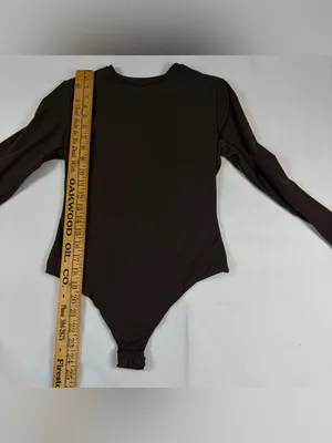 Skims Long Sleeve Crew Neck Cocoa Bodysuit Stretch Snap Closure Women's Size L thumbnail 3