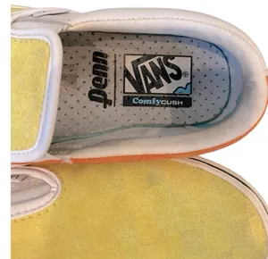 RARE Vans Penn Tennis Sneakers Neon Yellow Orange Checkerboard Slip On Shoes 7 thumbnail 4
