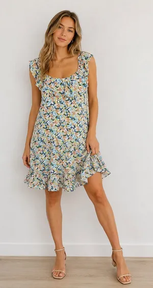 Abercrombie & Fitch Floral‎ Ruffle Strap Mini Dress Cottagecore S thumbnail 1