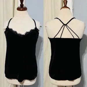 Abercrombie & Fitch Black Y2K Velvet Lace Trim Cami Tank Whimsigoth‎ Top Women S thumbnail 2