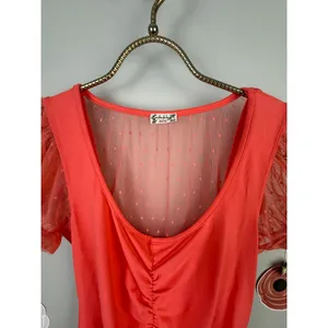Free People Intimately Coral Blush Up Ruched Crop Sleeved Blouse - Size - Small thumbnail 3