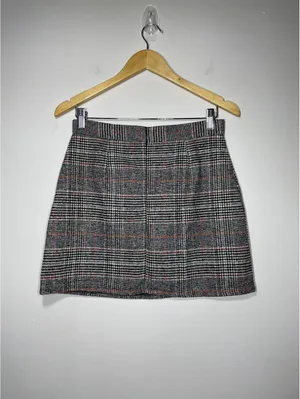 Grey Plaid Tweed Mini Skirt Preppy Grunge Coquette Skirt M thumbnail 3