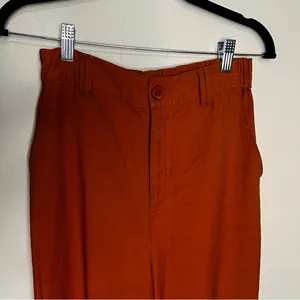 Lulus On Breezy Street Rust Orange High Rise Wide‎ Leg Flowy Linen blend Pants thumbnail 4