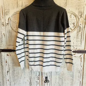 Women’s Black and White Striped Turtleneck Sweater thumbnail 4