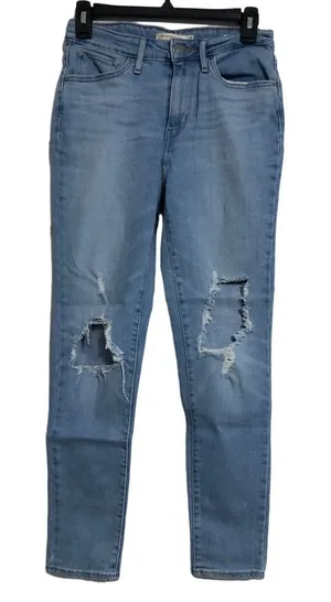 Levi's 721 high rise skinny jeans women's size 27 light‎ medium wash distressed thumbnail 1
