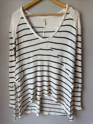 Free People Boho Striped Waffle Thermal Tunic Top Shirt thumbnail 1