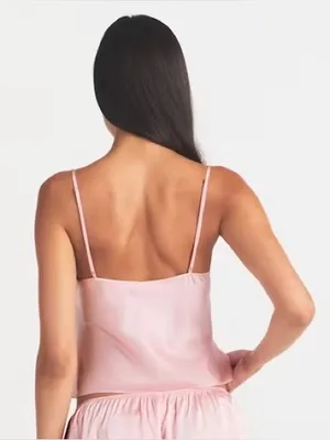 Skims SILK Lace-Trim Pink Cami Top Peony Tonal Size M NWT ( top only) thumbnail 2