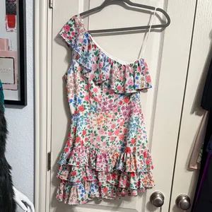 Yumi Kim Skylar‎ One Shoulder Mini Dress in Kingston Garden Ivory Floral thumbnail 3