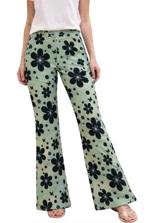 Urban Outfitters Retro Green Floral‎ Knit Flare Pants - Size S thumbnail 1