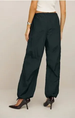 Reformation Camden Pants Black Women's S Utility Nylon Drawstring Hem Relaxed thumbnail 1