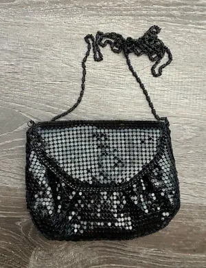 VTG Black Metal Mesh Crossbody Flap Purse Clutch Bag Chain Strap Sparkle NYE thumbnail 1