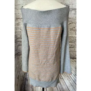 Anthropologie Womens Sweater S Elise‎ Grey Striped Tunic Ribbed Casual thumbnail 5