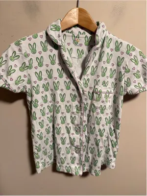Roller Rabbit Mint Love Bunnies Polo Short PJ Pajama Set- Size P Petite XXS XS thumbnail 4