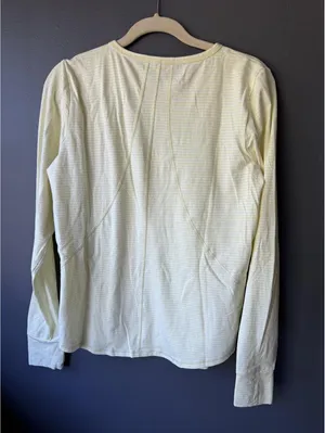 Talbots Light Yellow Striped Long Sleeve Athletic Shirt Large thumbnail 2