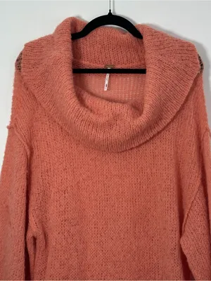 Free People Sweater Small Coral Pink Alpaca Blend Cowl Neck Oversized thumbnail 3