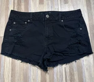 American Eagle Outfitters Black Distressed Denim Shorts Women’s Size 14 thumbnail 1