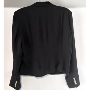 Lauren Ralph Lauren Women’s Sz 14 Black 100% Silk Button Front Blazer Jacket thumbnail 3