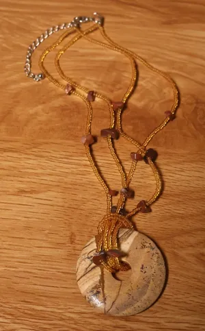 Boho Natural Stone Donut Pendant Necklace Brown Earthy Seed‎ Bead Granola Zen thumbnail 1