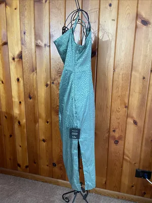 Lulus Total Stunner Sage Green Satin Jacquard Cowl Neck Midi Dress size small thumbnail 6