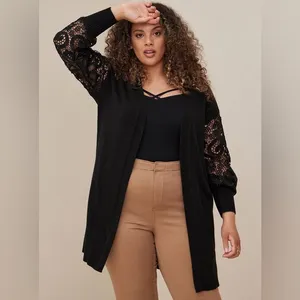 Torrid Black Eyelet Lace Balloon Sleeve Open Sweater Cardigan - size 1 thumbnail 7