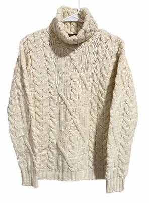 Inis Crafts Fisherman Cable Knit Turtleneck Sweater‎ Ivory Women's Size Small thumbnail 1