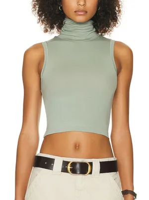 HELSA Jersey Cropped Turtleneck Top‎ Sage X-Small thumbnail 1