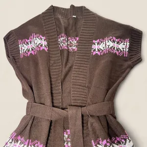 Brown vest | Boho Western Fair Isle Belted Cardigan Cottagecore Layering thumbnail 4